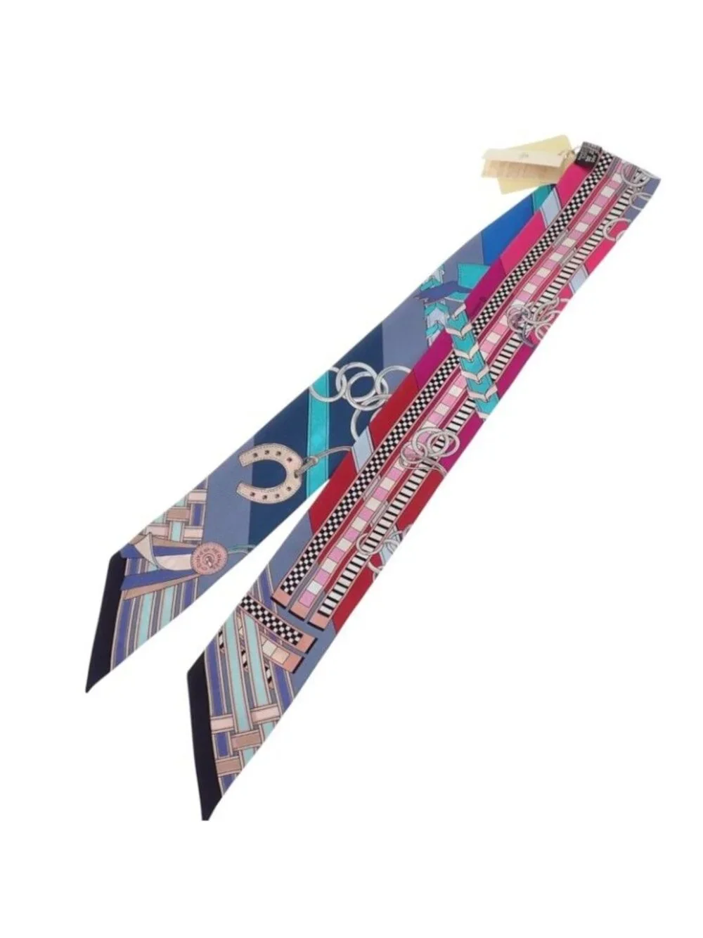 Hermes Twilly Brides Et Gray Bridle and Charm Scarf Silk Multicolor Blue